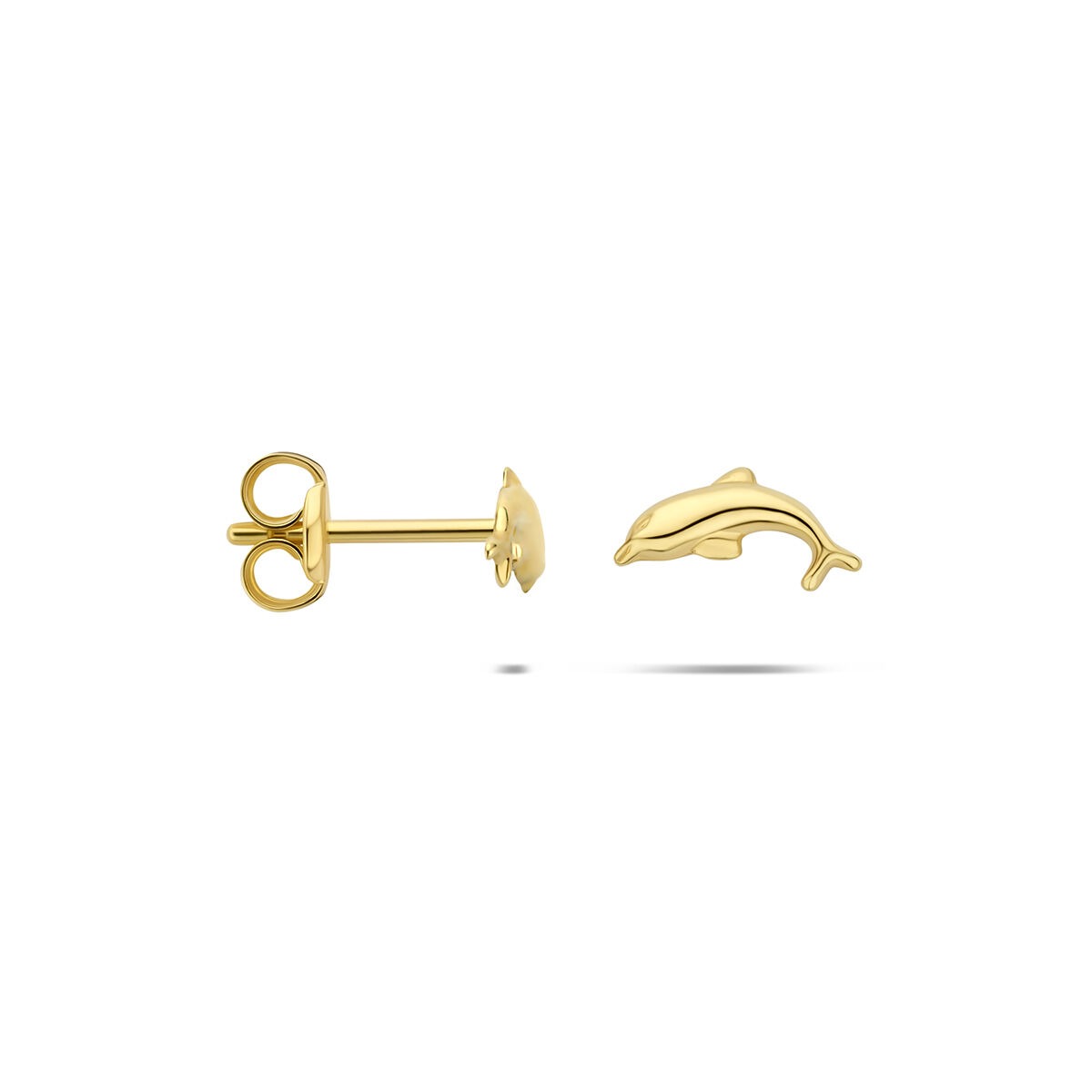 Pendientes de botón de oro amarillo delfín