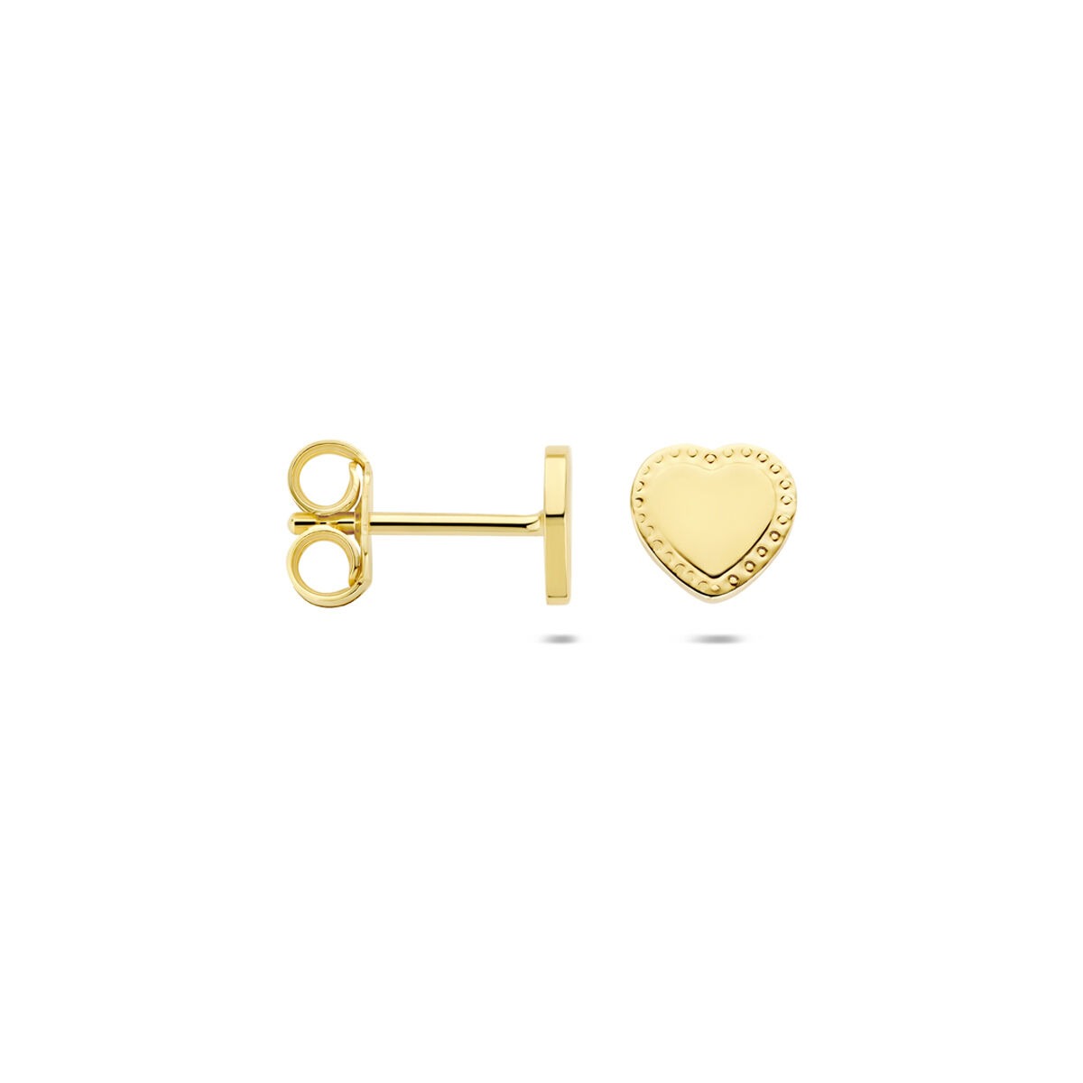 Pendientes de botón de oro amarillo en forma de corazón – Símbolo del amor atemporal en miniatura