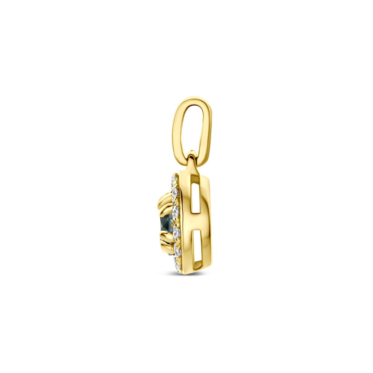 colgante de oro amarillo de 14k con topacio azul de Londres y diamante cultivado en laboratorio