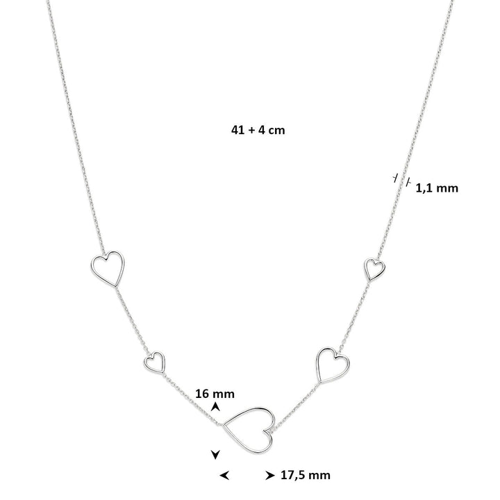 Gerhodineerd 925 zilveren collier met hartjes