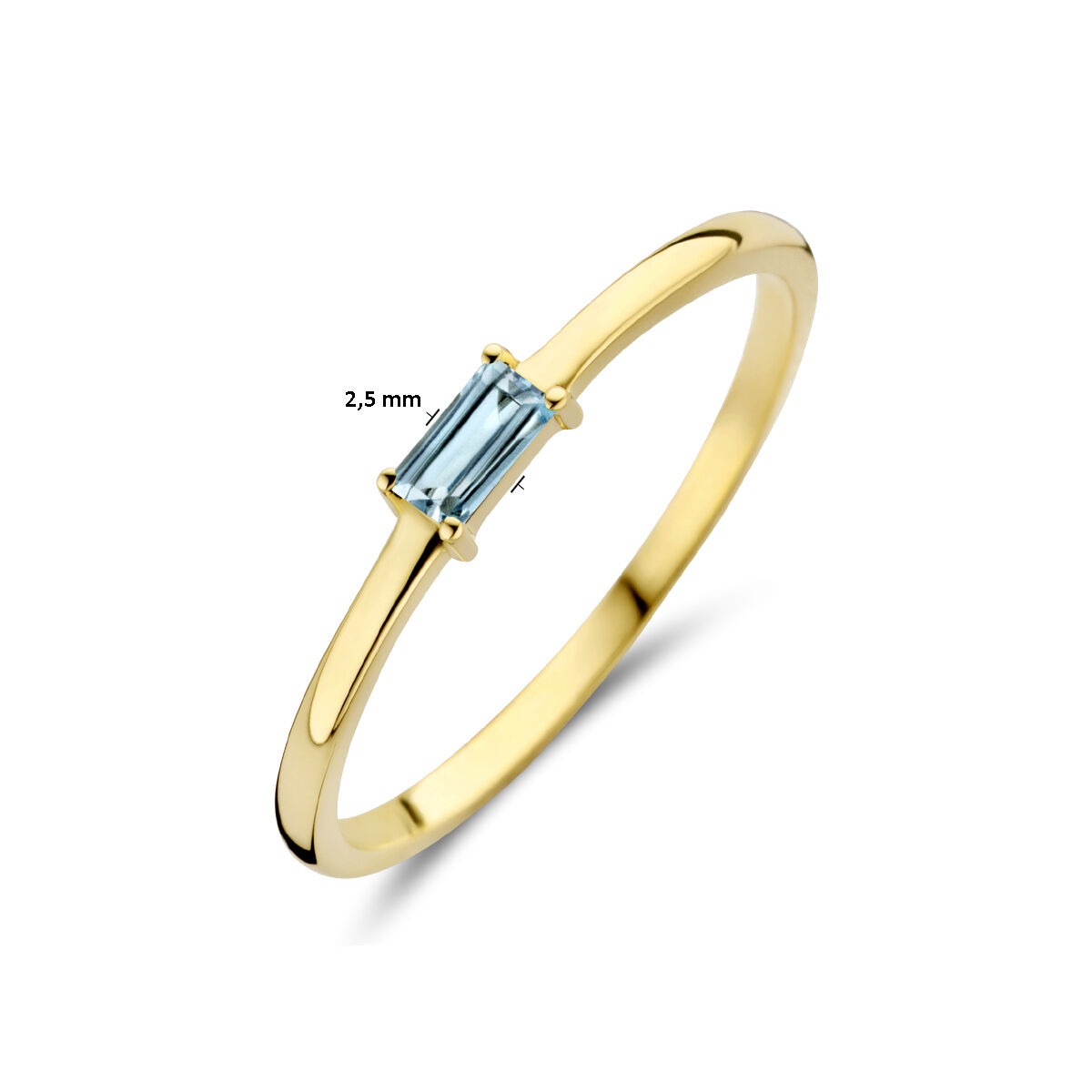 anillo de oro amarillo de 14k con aguamarina tallada en baguette