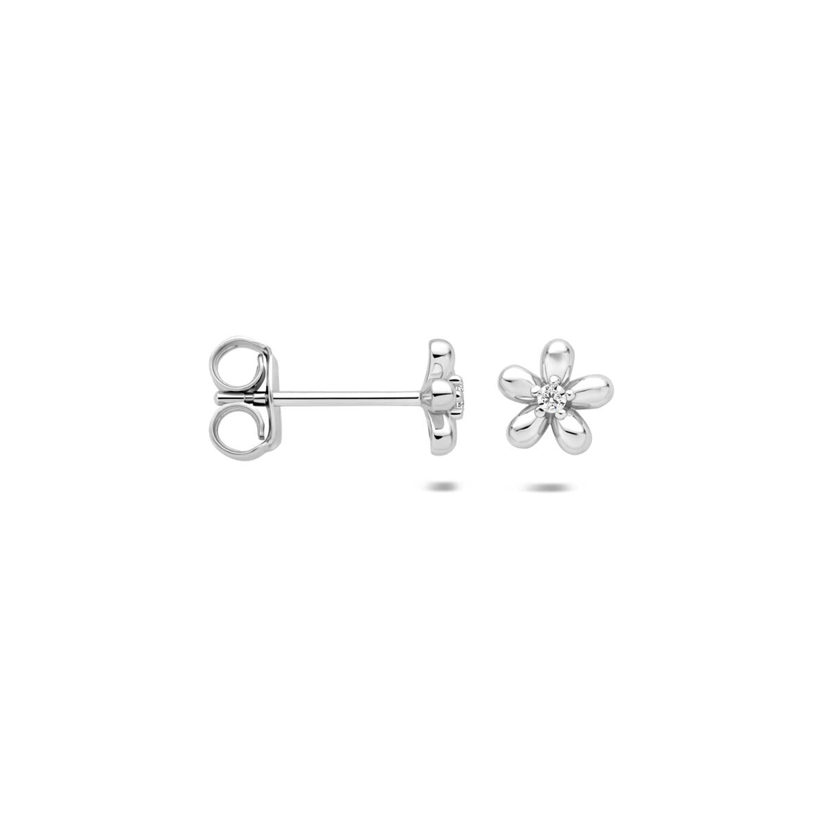 Pendientes de botón de plata con flor y circonitas