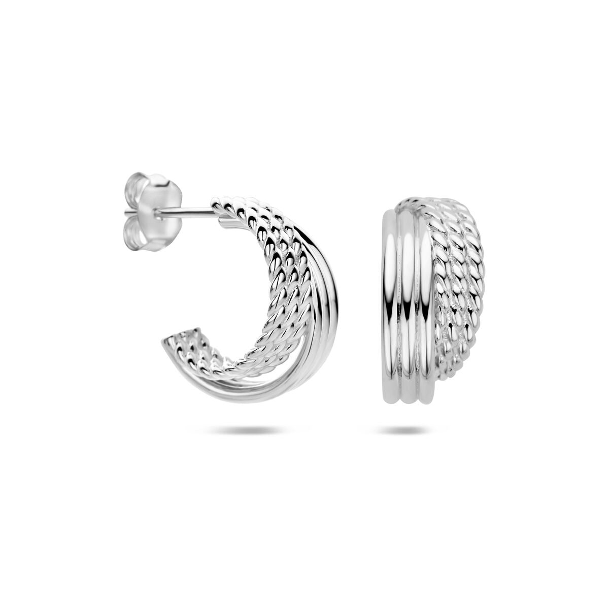 Pendientes de botón de plata rodiada