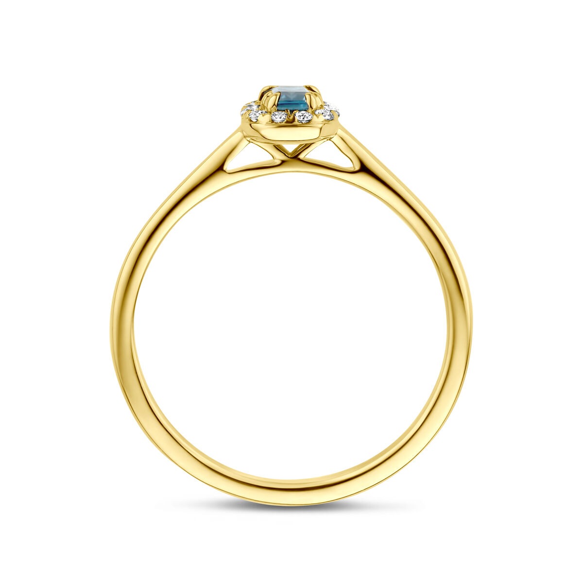 Anillo de oro amarillo de 14k con topacio London blue y diamante cultivado en laboratorio