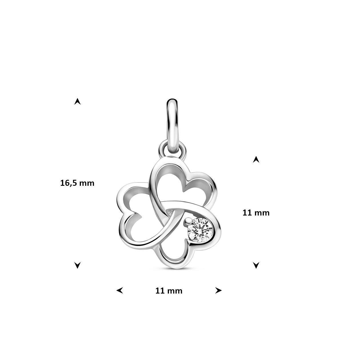 Gerhodineerd 925 zilveren klaver hanger met zirkonia