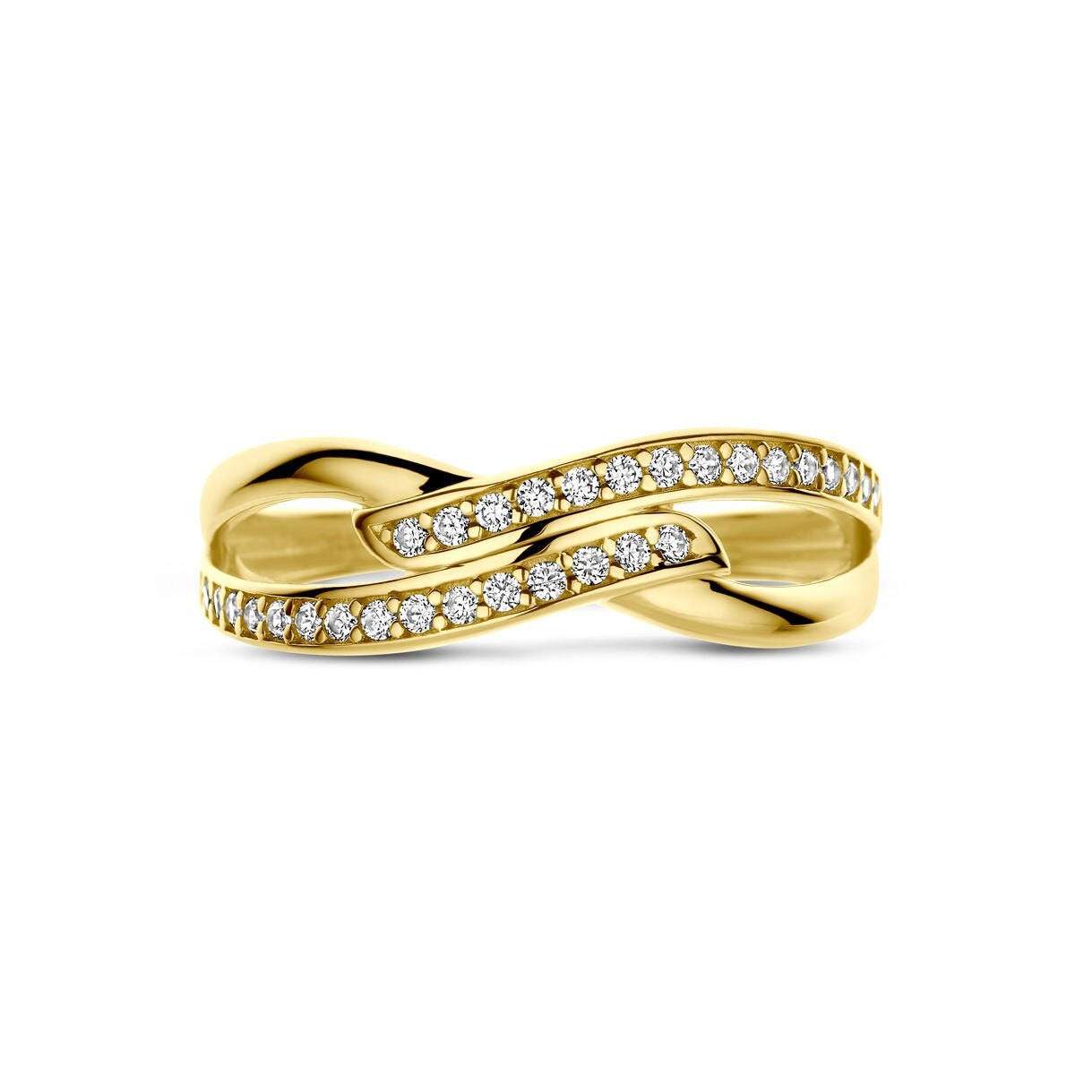 anillo de oro amarillo 9k con circonitas en entorno