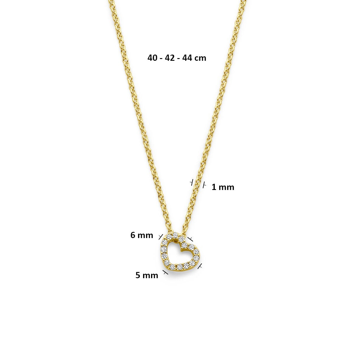 Collar de oro amarillo con corazón y diamante