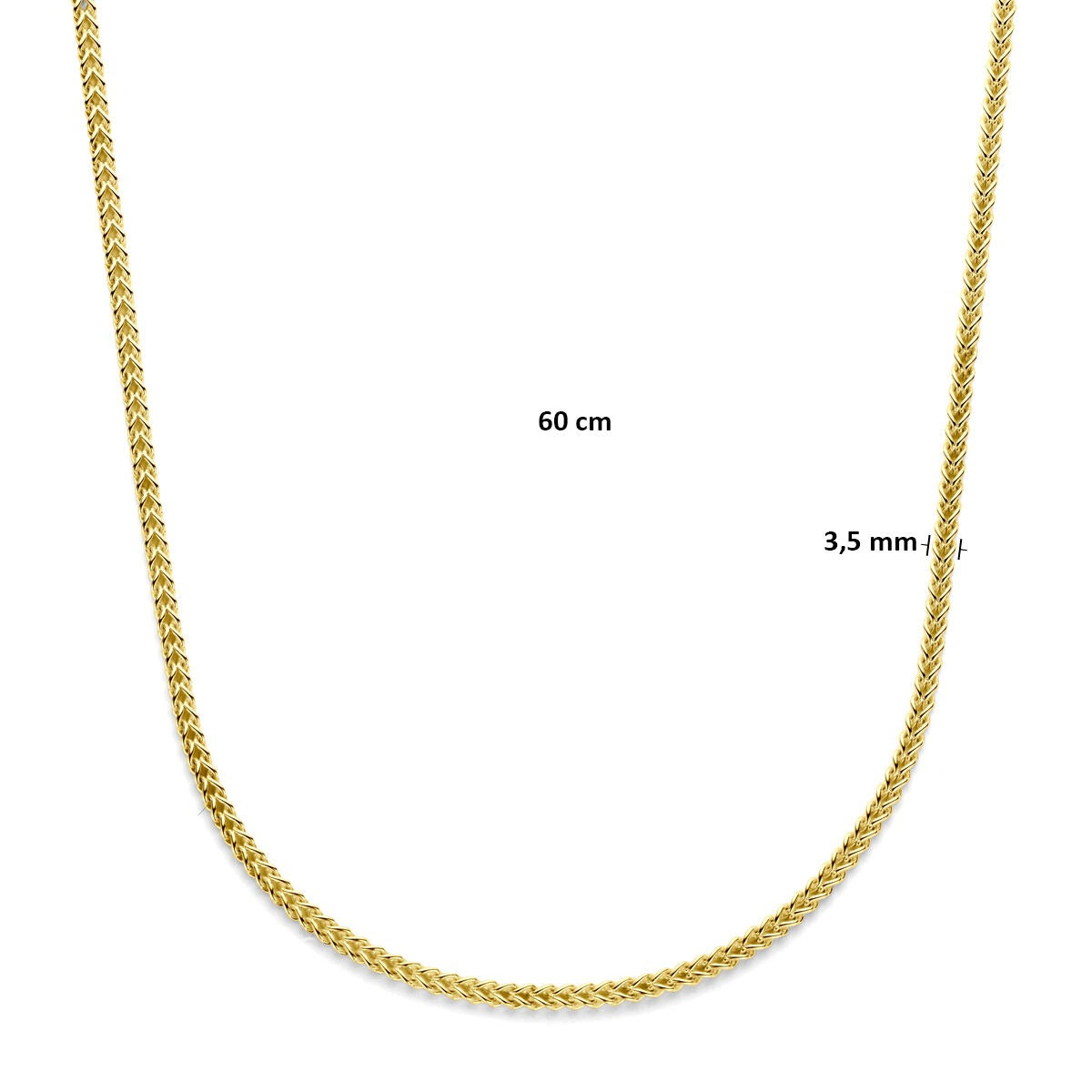 Collar de hombre gourmette de oro amarillo de 14k 60 cm con núcleo de plata