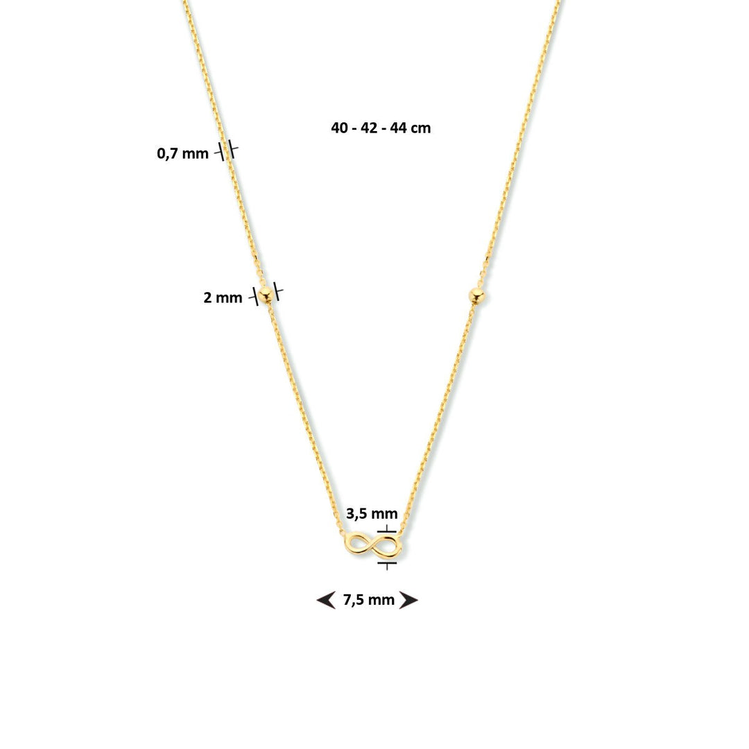 9k Geelgouden collier met infinity hanger en bolletjes