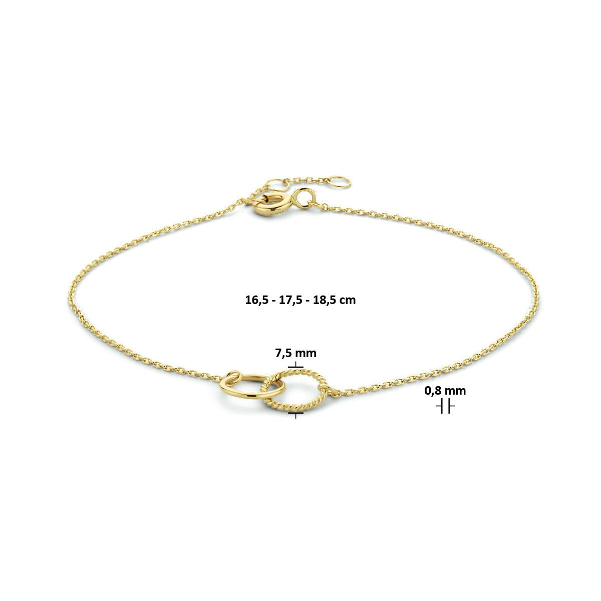 Pulsera de oro amarillo de 9k con círculos dobles