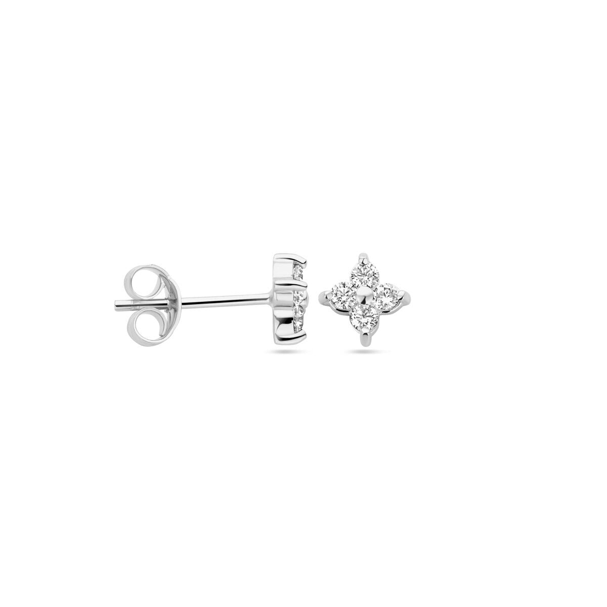 Pendientes de mujer de plata con flor y circonita – rodiados 5 mm