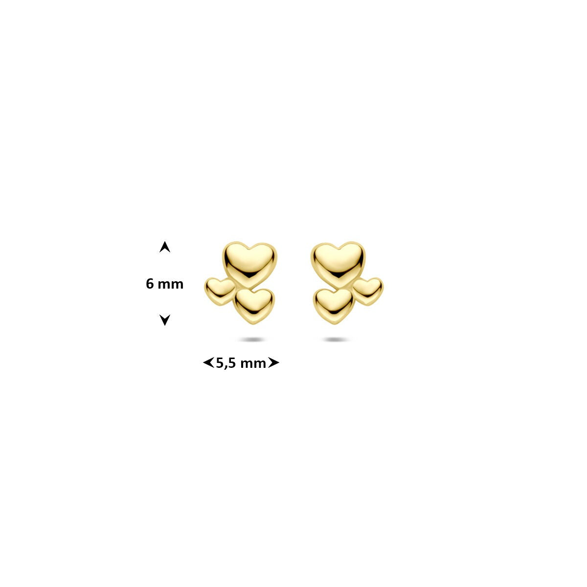 Pendientes de botón de oro amarillo con corazones