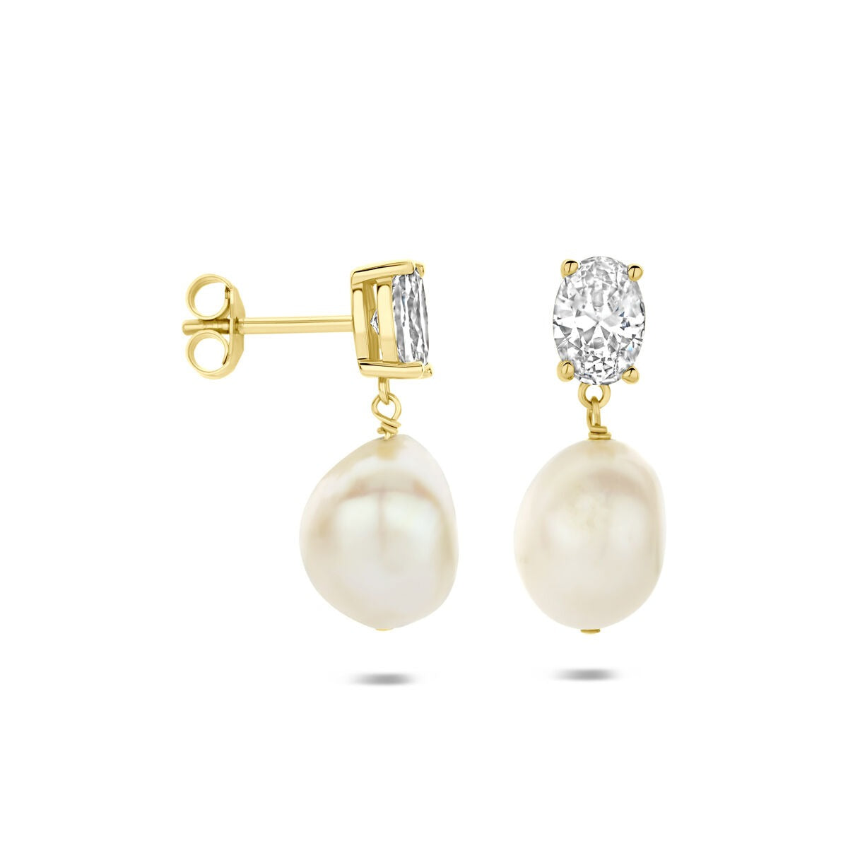 Pendientes chapados en oro de plata 925 con perla y circonita