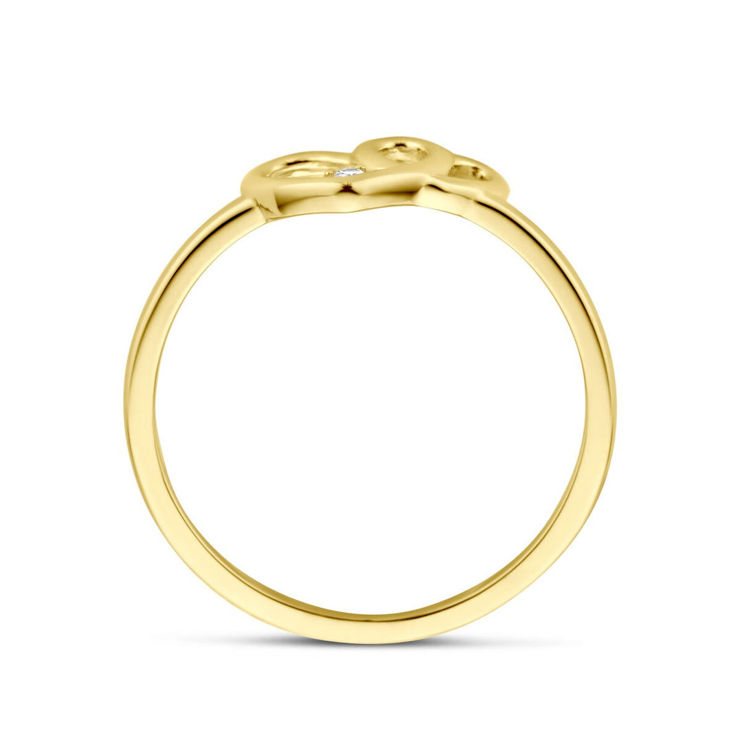 9k Geelgouden ring met hartjes en zirkonia