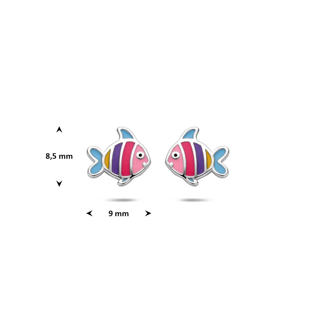Pendientes infantiles de plata 925 con forma de pez y esmalte chapado en oro.