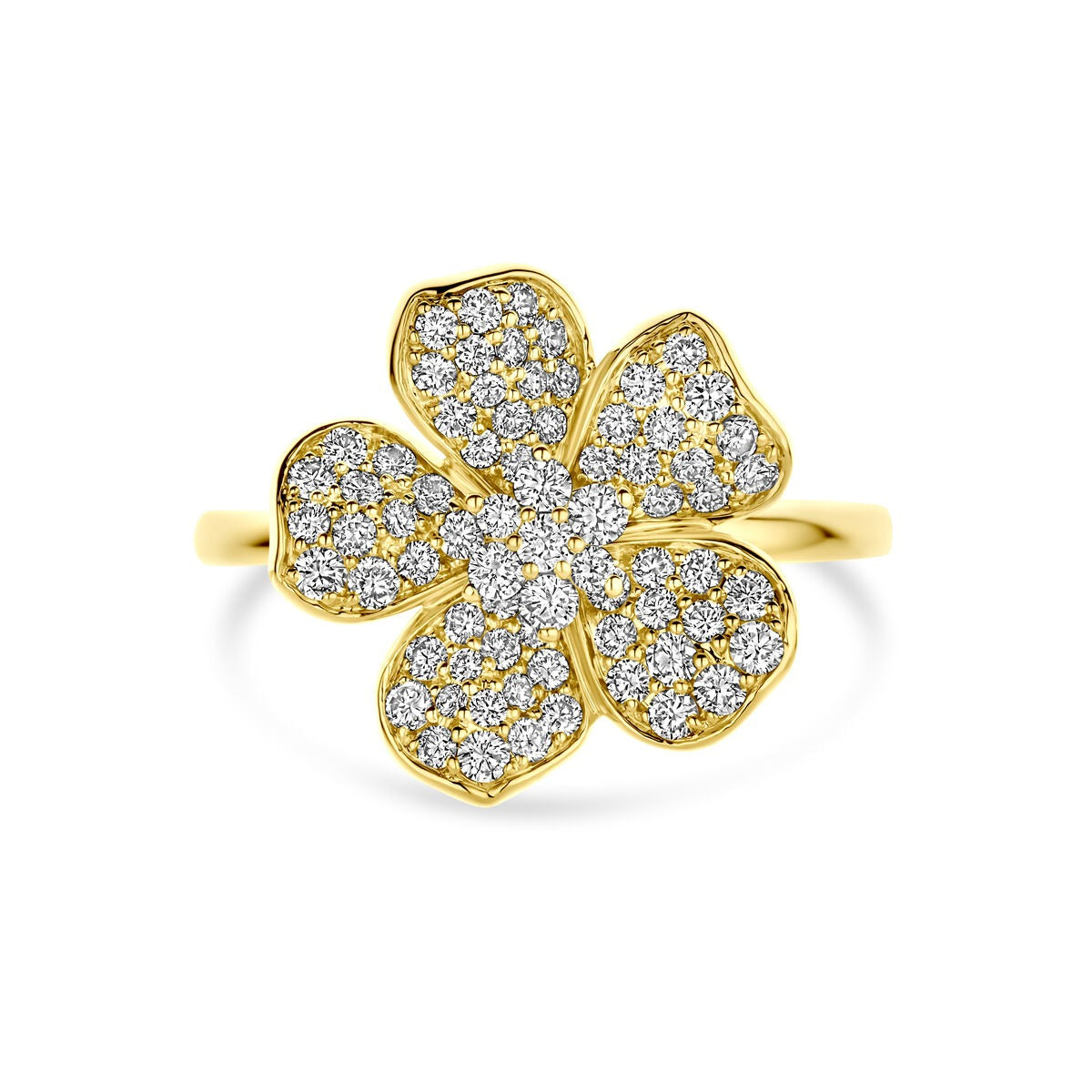 Anillo de flor en oro amarillo de 14k con diamante - Elegancia en flor para de mujer