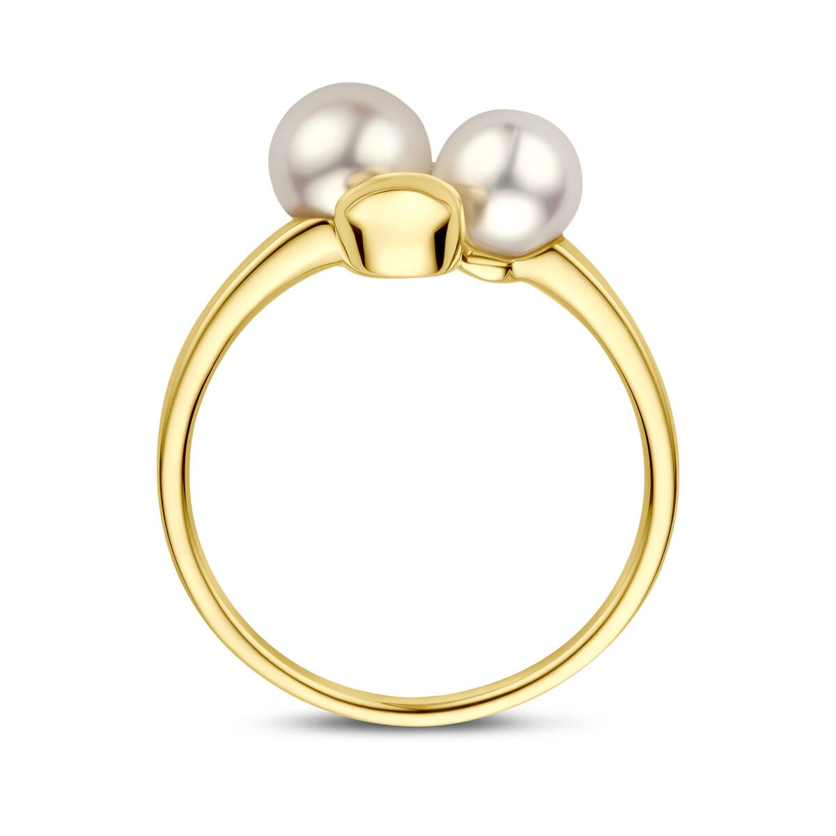 Anillo de mujer de oro amarillo de 14k con perla y diamante – 11 mm de ancho