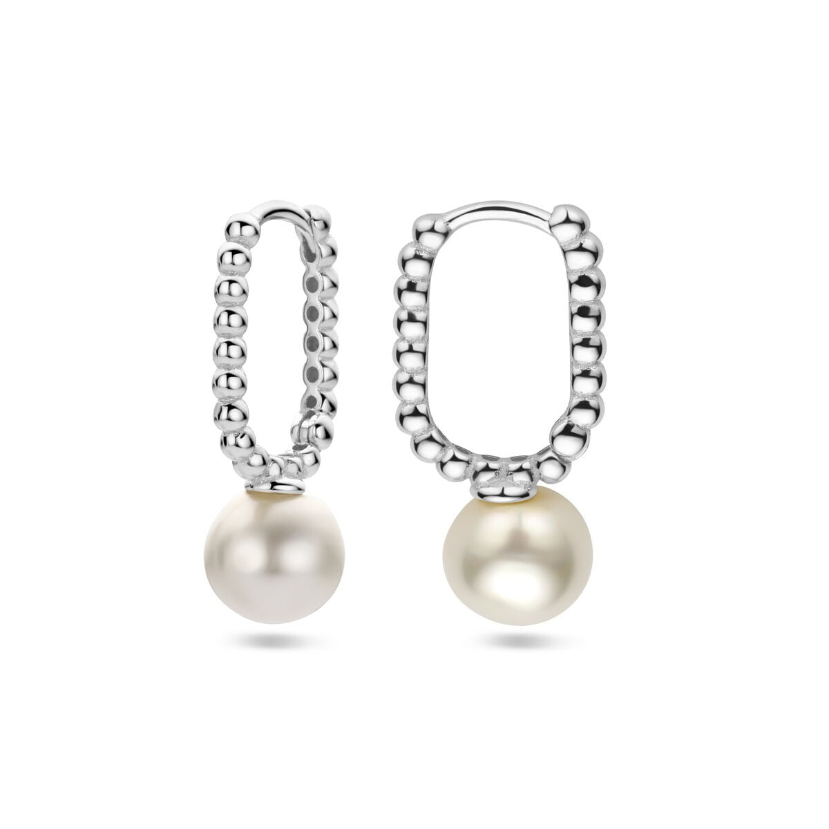 Aros de mujer de plata con perla sintética - rodiado 20 mm