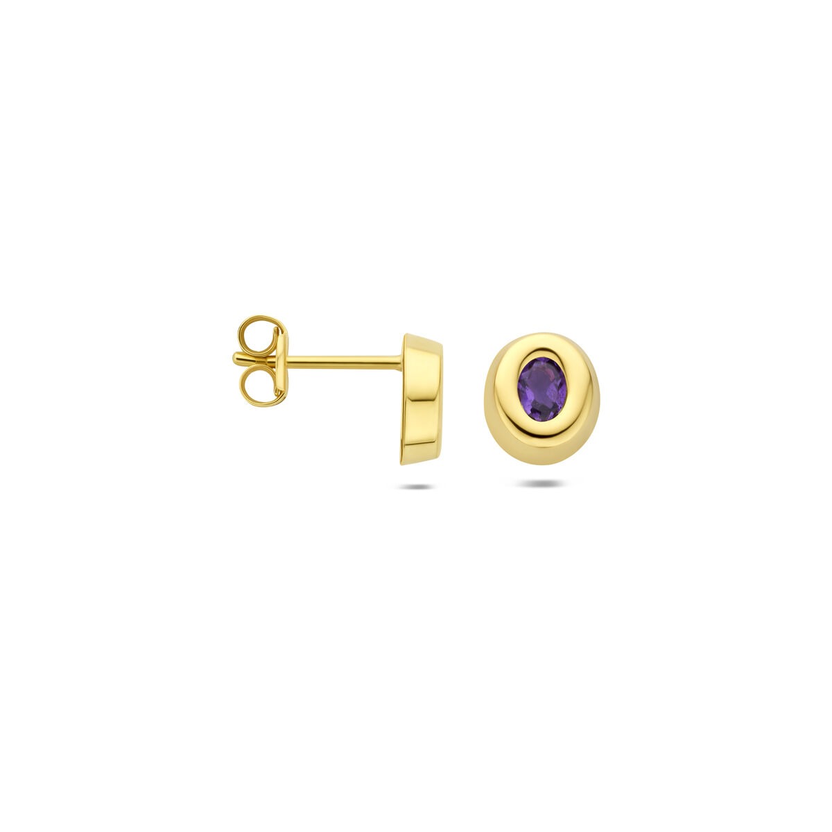 Pendientes de botón de oro amarillo con amatista