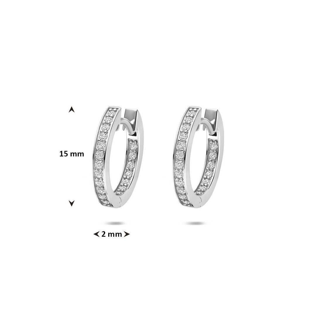 Zilveren klapoorringen met zirkonia – gerhodineerd 925 zilver 15 mm