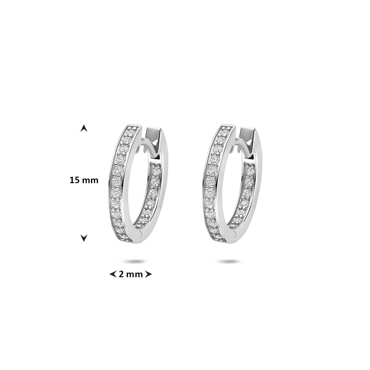 Aros de plata con circonitas – plata 925 rodiada 15 mm