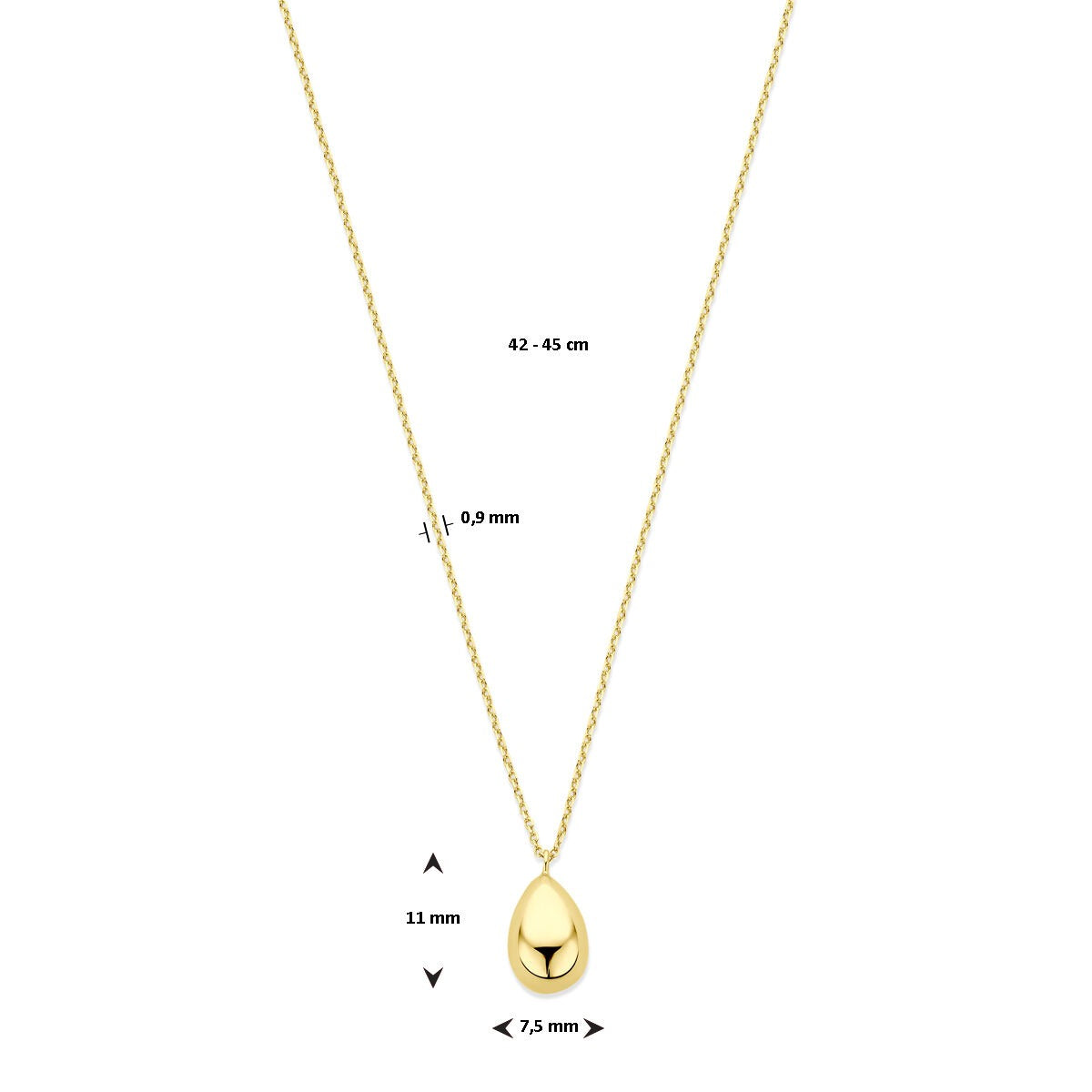 collar de oro amarillo con colgante en forma de gota