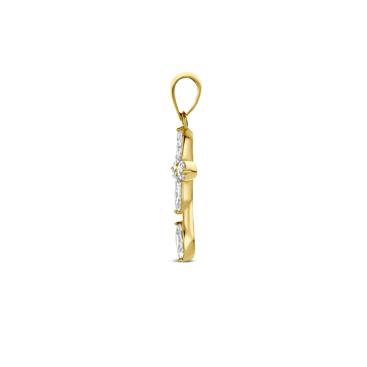 colgante de cruz de oro amarillo con circonitas