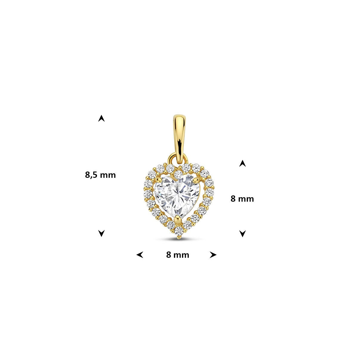 Colgante de oro con corazón y circonitas – 14k, engaste de entourage