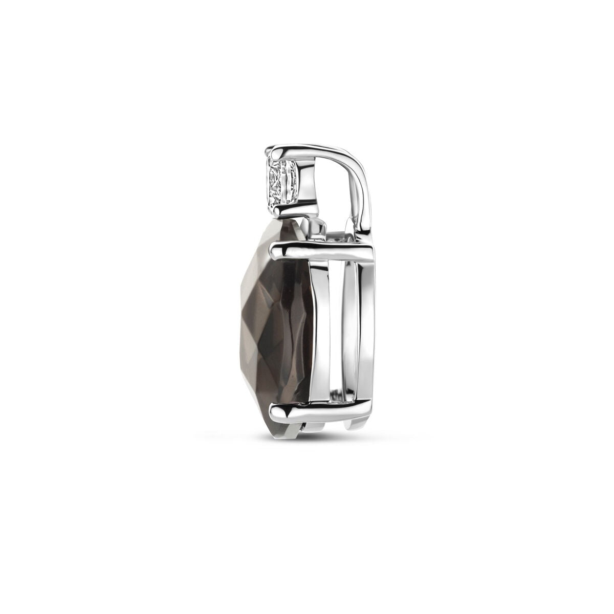 Colgante de plata con cuarzo ahumado y circonitas – plata 925 rodiada, 13 x 8 mm