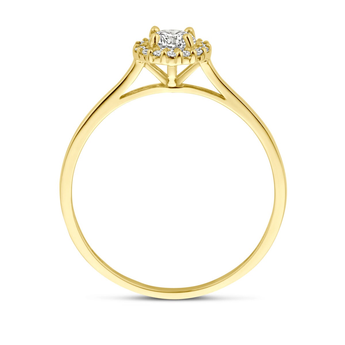 Anillo de mujer en oro amarillo de 14k con circonitas - engaste de entourage