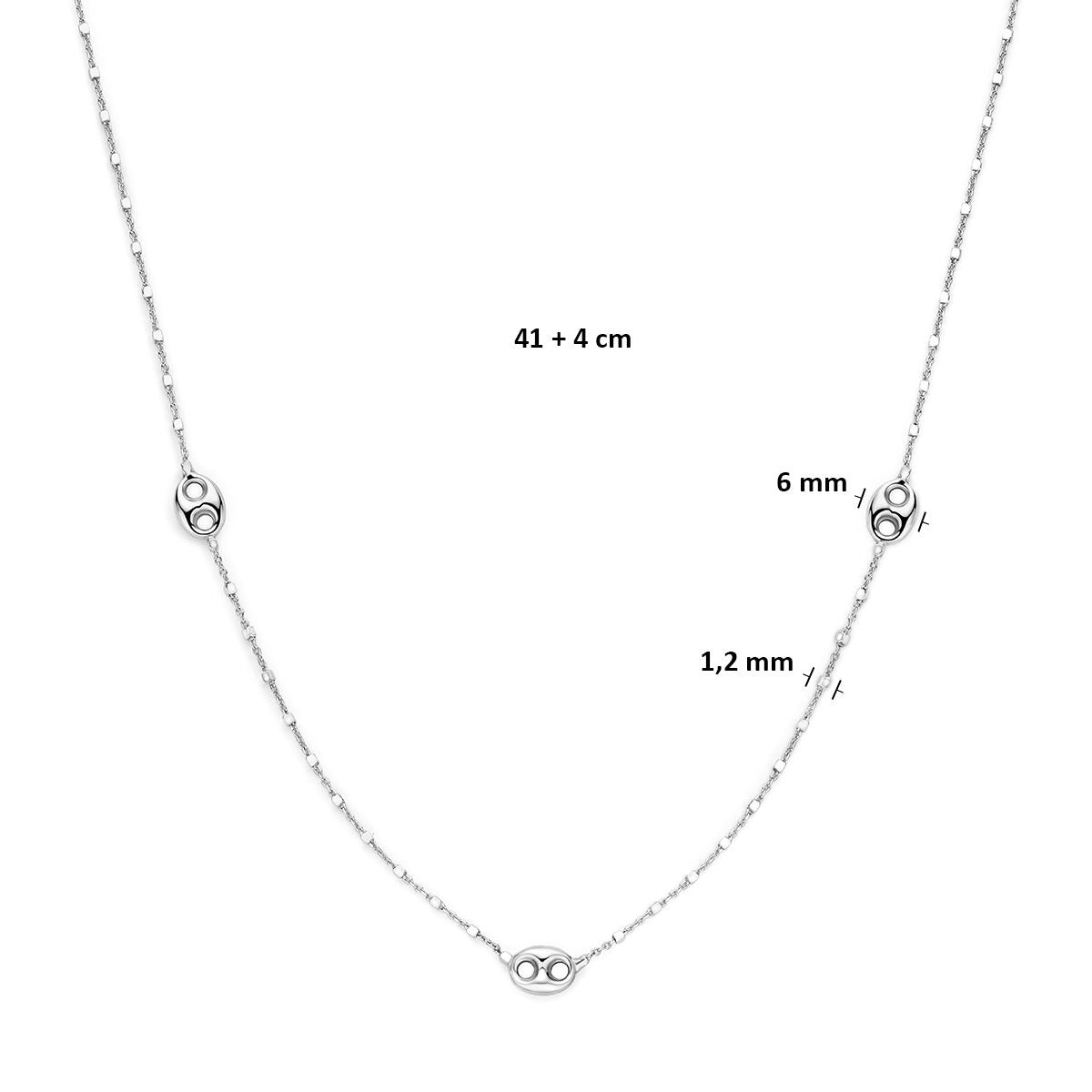 collar grano de café 41 + 4 cm plata rodiada