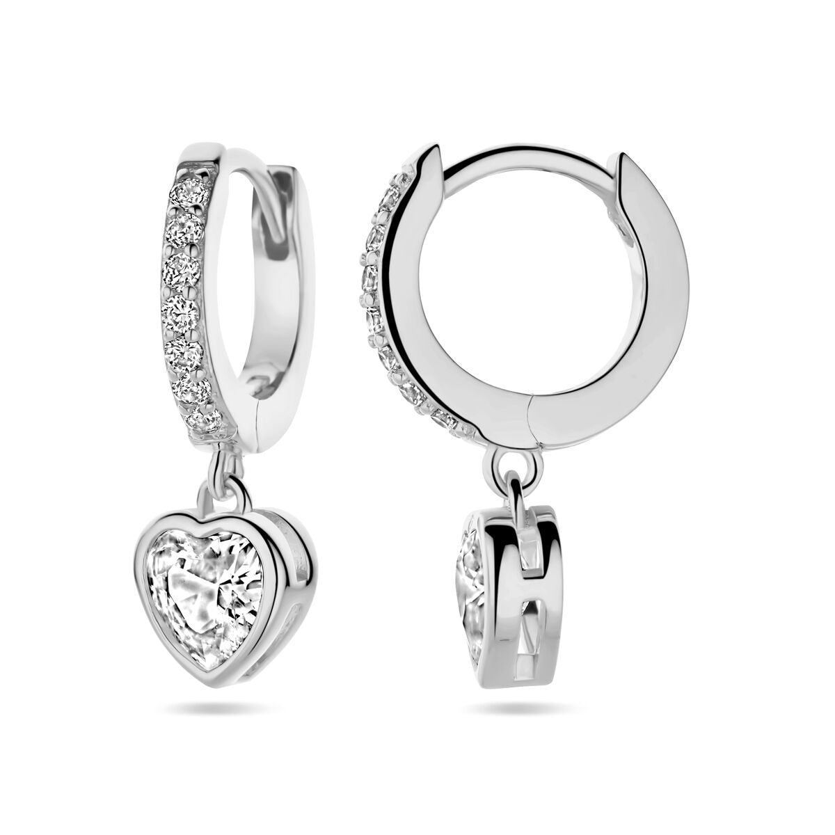 Aros de plata rodiada con circonitas en forma de corazón