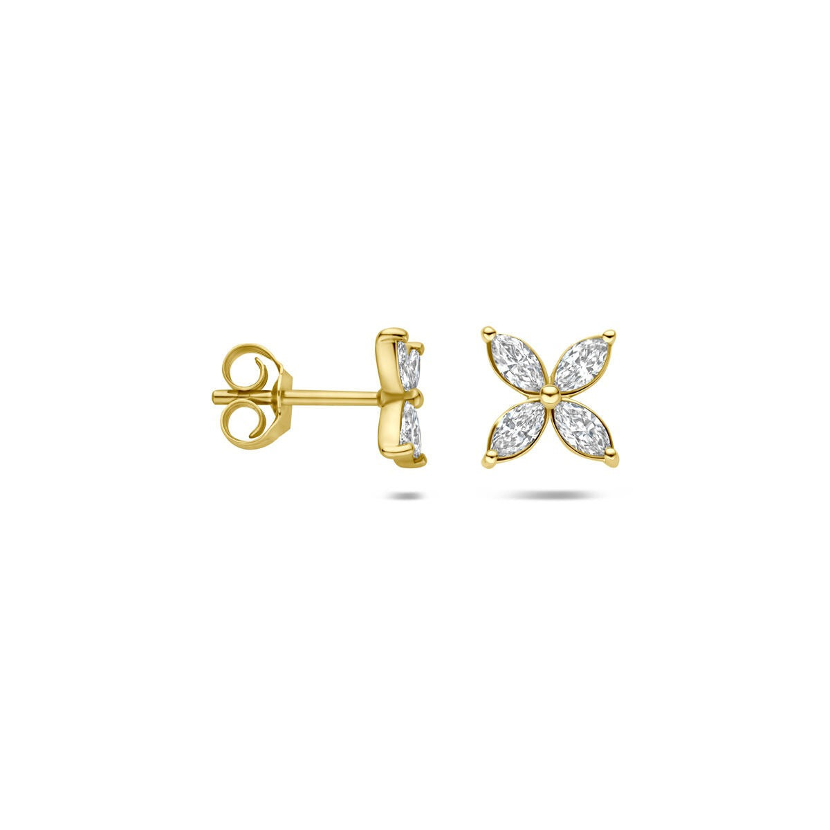Pendientes de botón de oro amarillo con flor de diamante cultivado en laboratorio