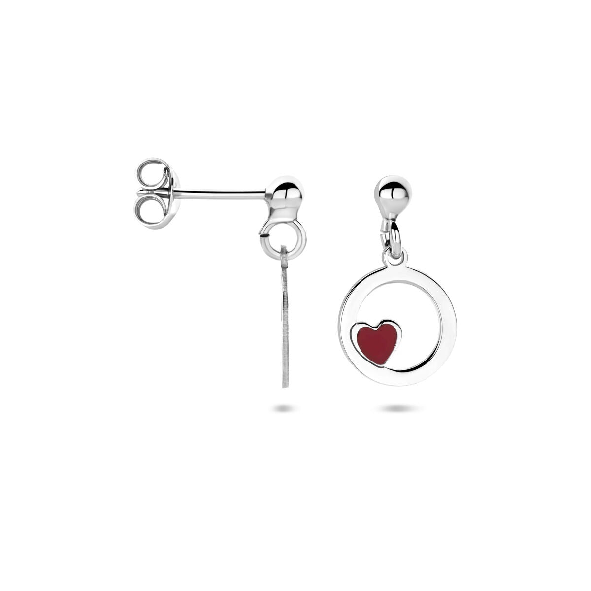 Pendientes infantiles de plata en forma de corazón rodiados con esmalte 17 mm