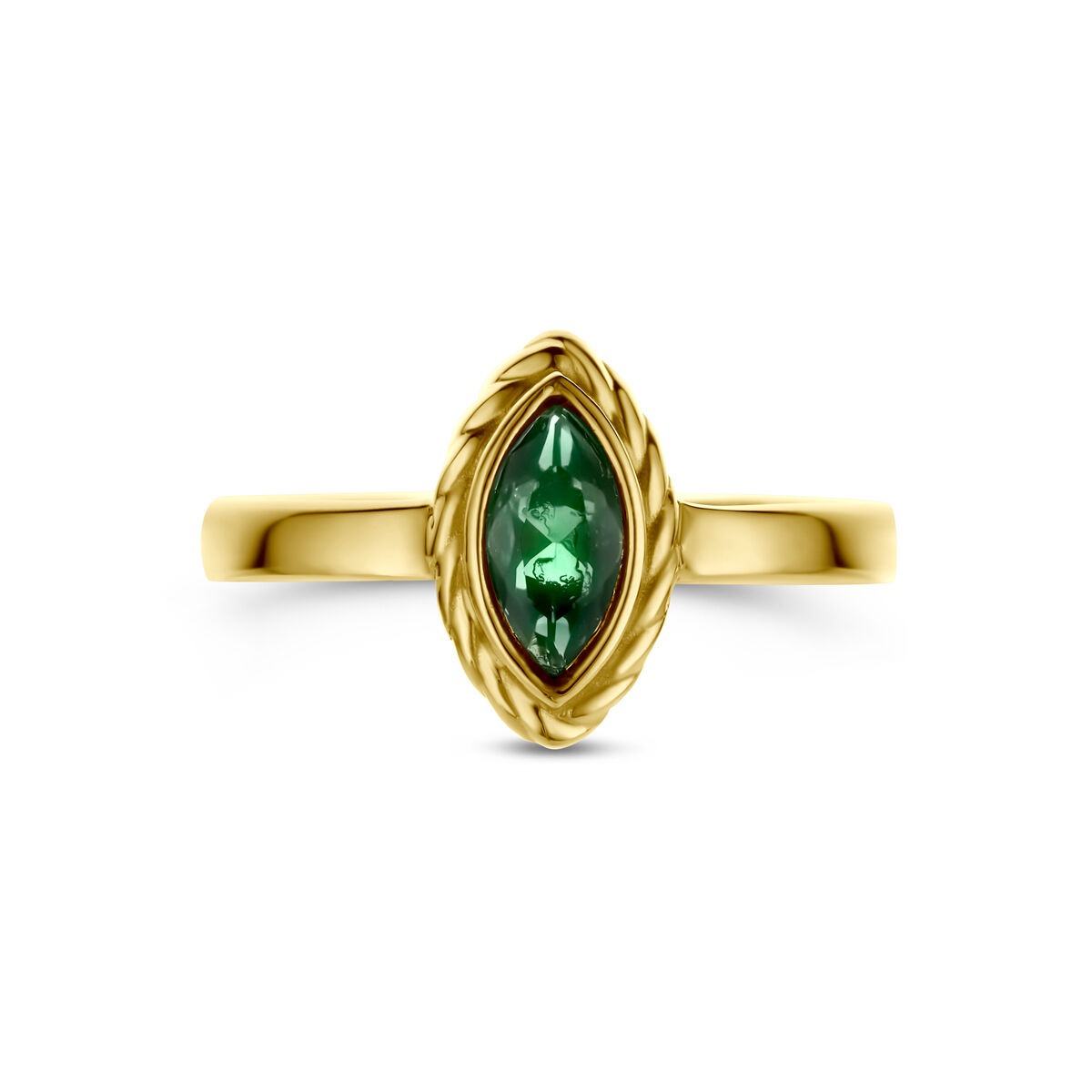 anillo de oro amarillo de 9k con zirconia verde
