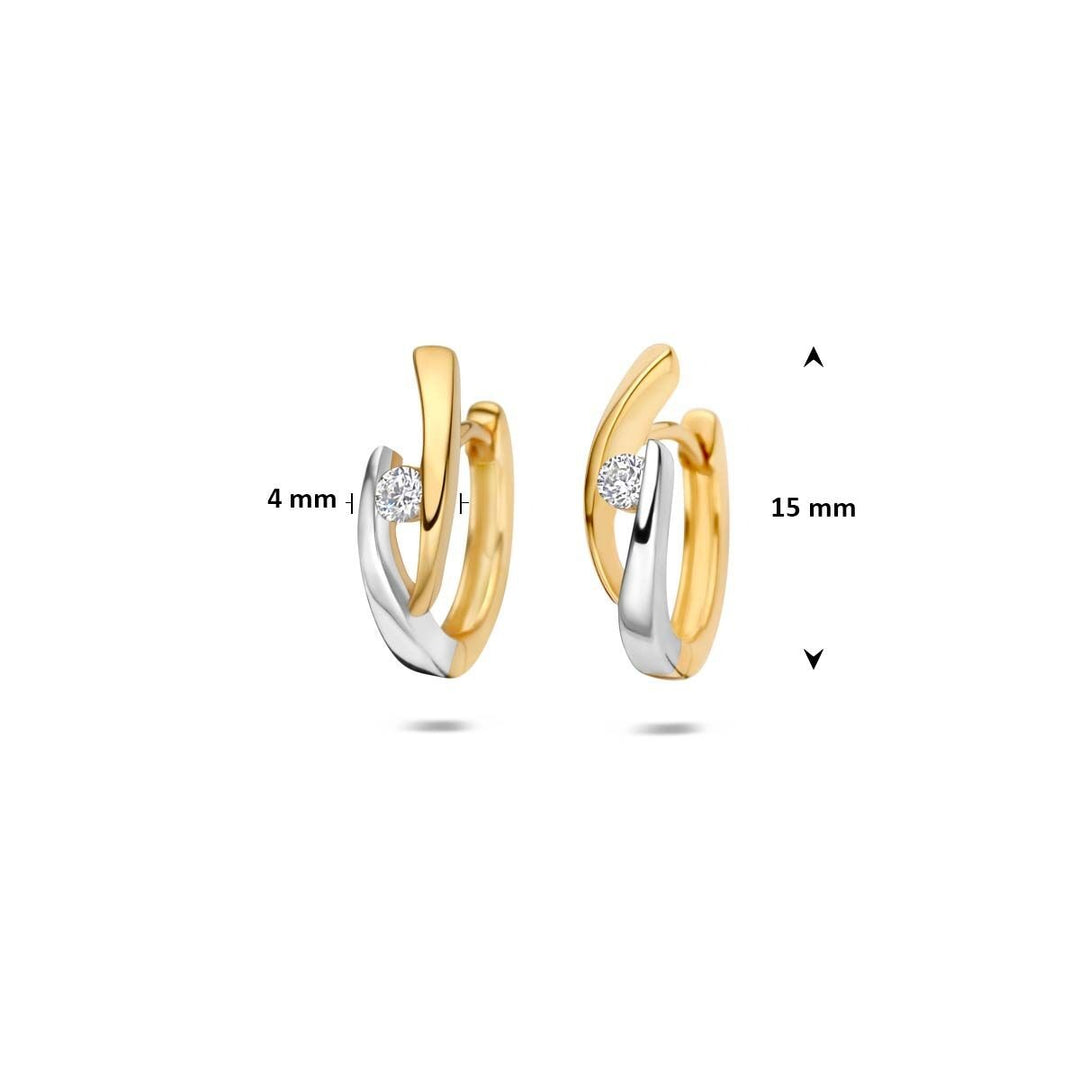 9k Geelgouden bicolor klapoorringen met zirkonia