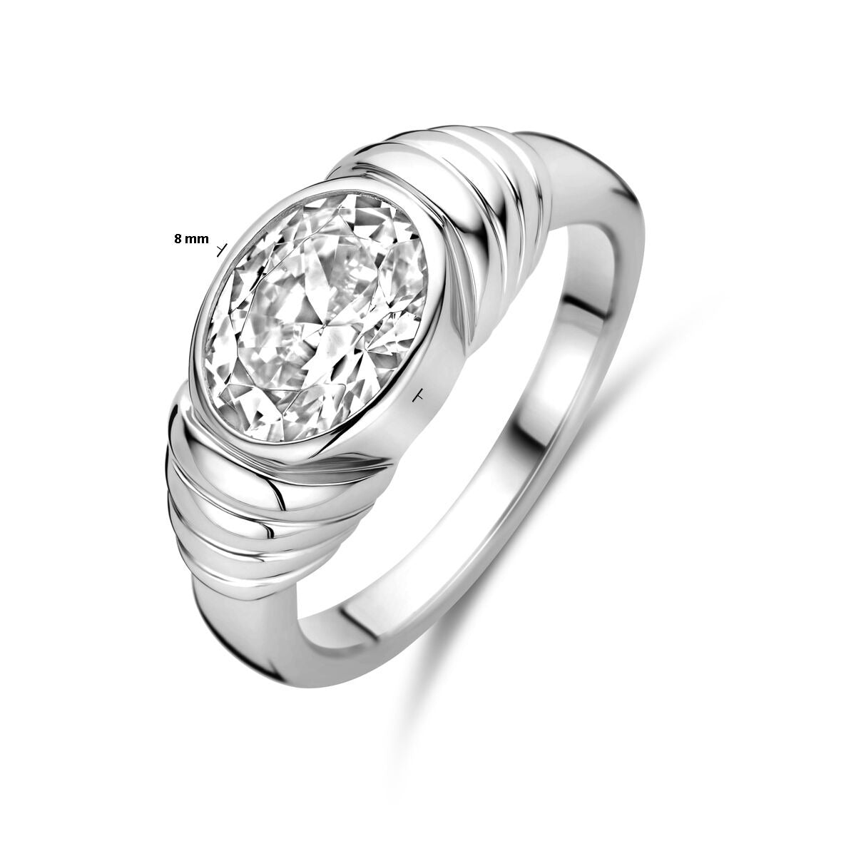 Anillo de mujer de plata con zirconia ovalada - plata rodiada 925, 8 mm de ancho