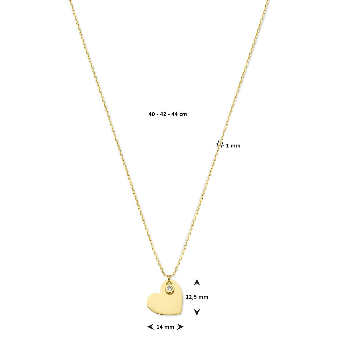 collar de oro amarillo con corazón y circonitas