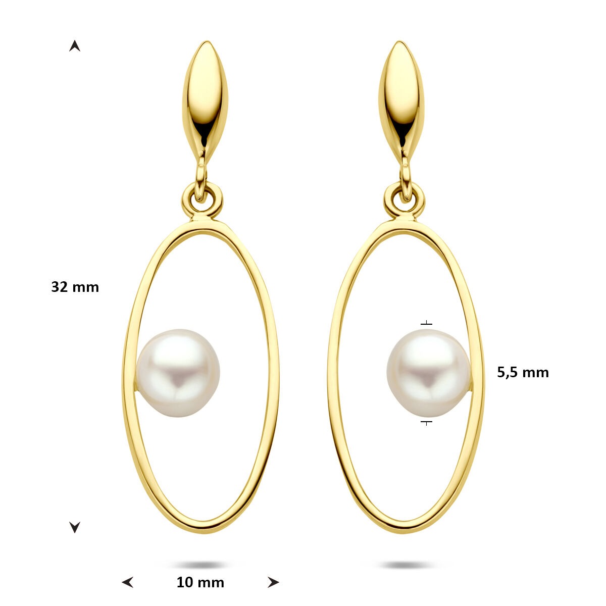 Aros de oro amarillo de 14k con perla 32 mm
