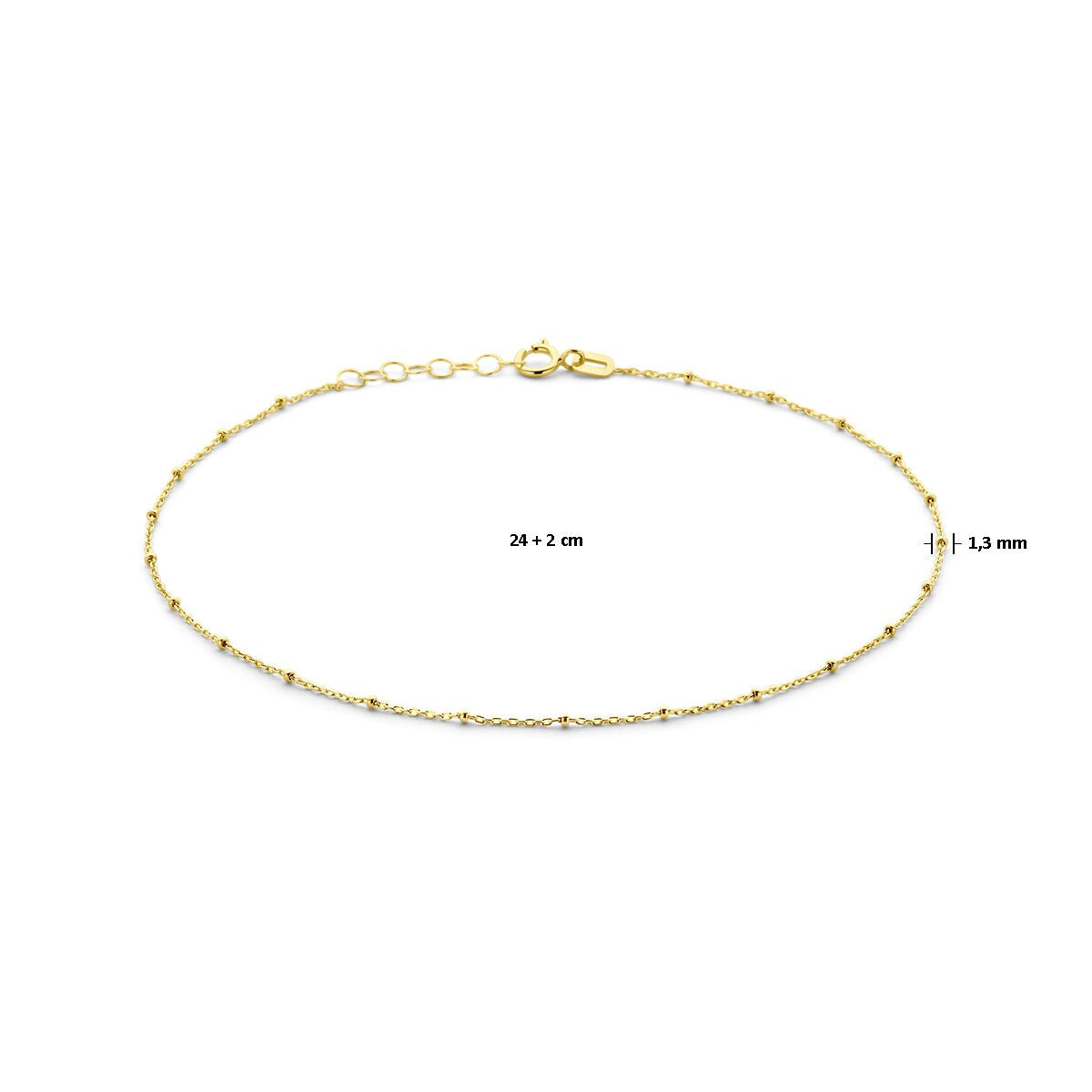 pulsera de oro amarillo con bolitas – ajustable de 24 a 26 cm