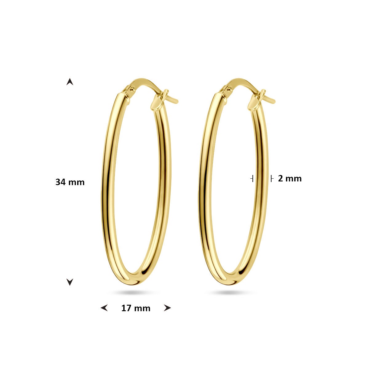 Aros de oro amarillo de 14k con núcleo de plata – 34x2mm