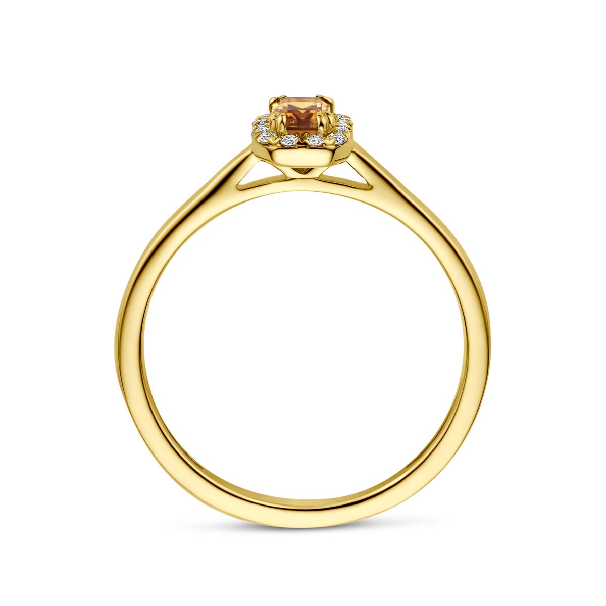 anillo de entourage de oro amarillo de 14k con citrino y diamante cultivado en laboratorio
