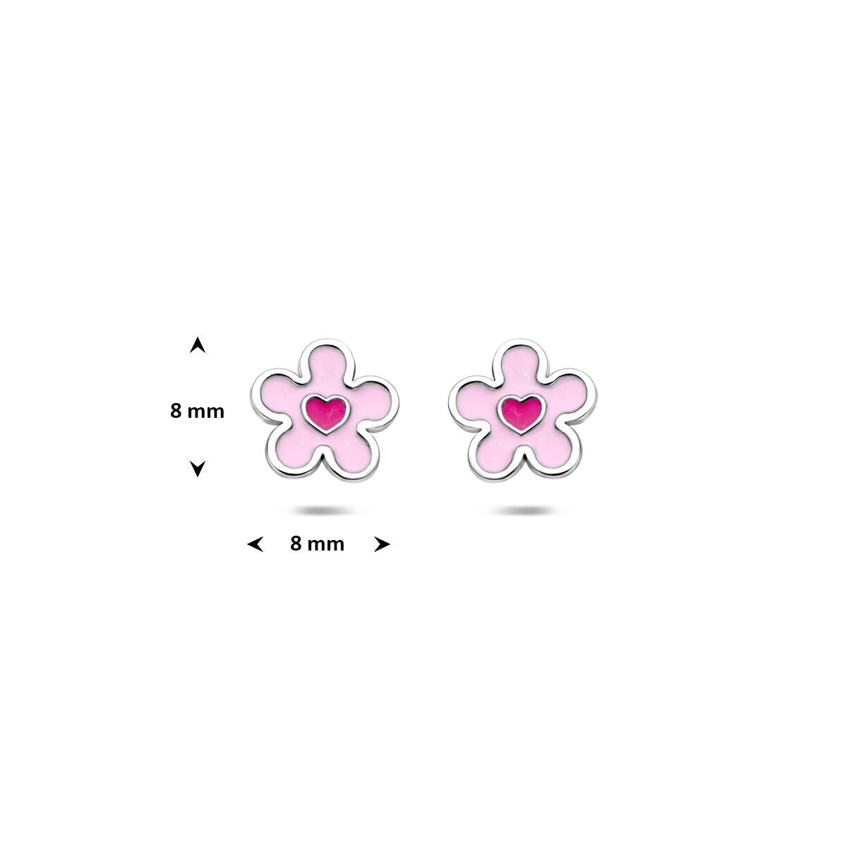 Pendientes de botón de plata rodiada con flor y corazón