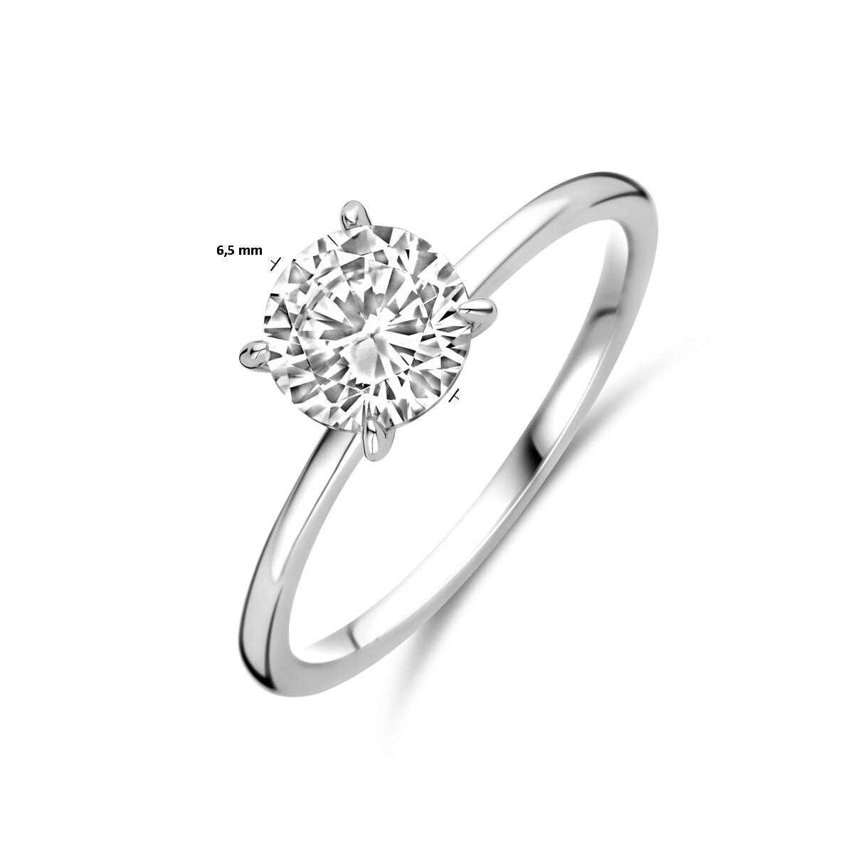 Anillo de mujer de plata con zirconia tallada en brillante - plata 925 rodiada, 6,5 mm