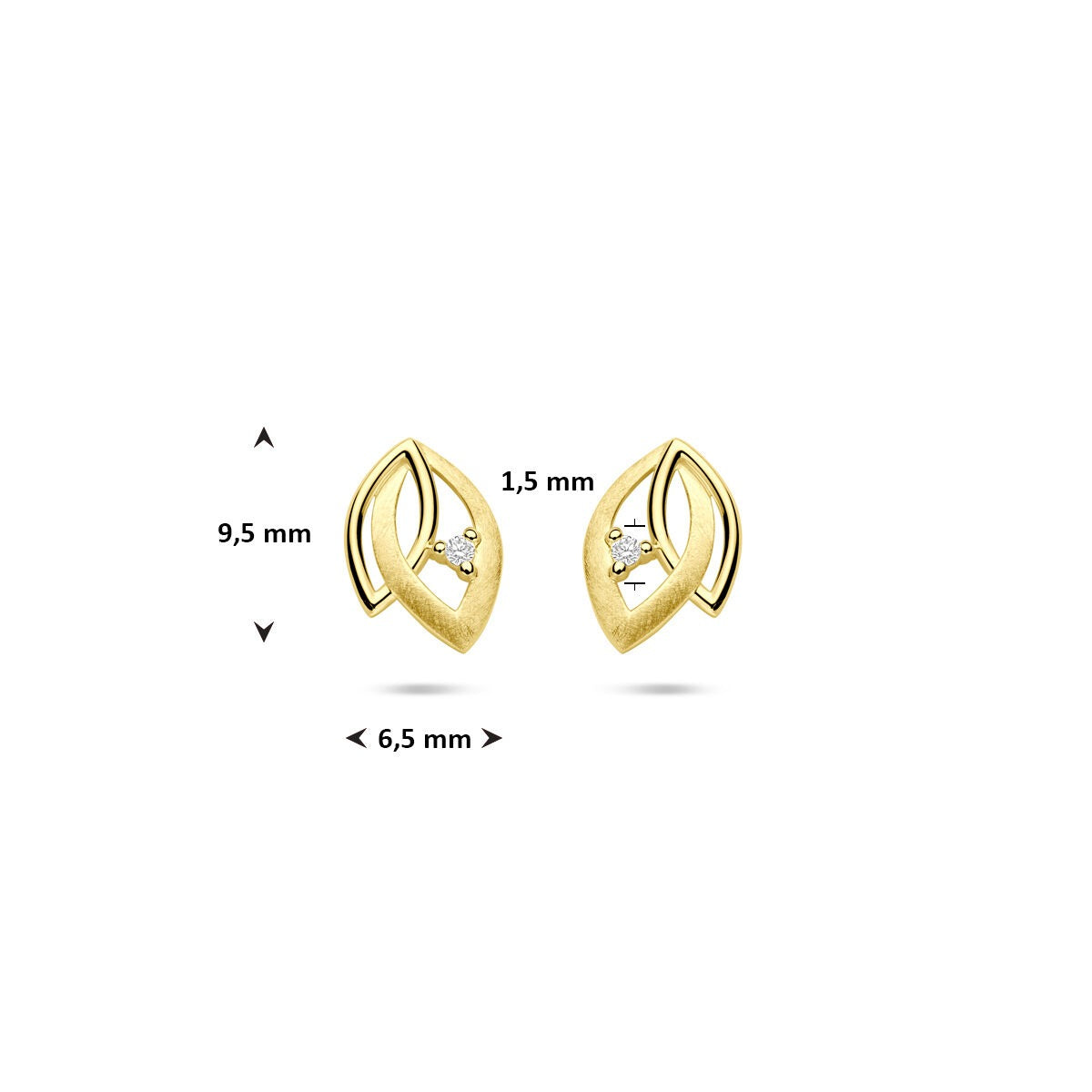 Pendientes de botón de oro con diamante 14k 0.02ct (2x 0.01ct) h si 9,5 mm