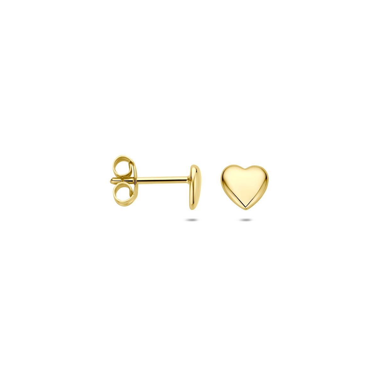 Pendientes de botón chapado en oro de plata en forma de corazón