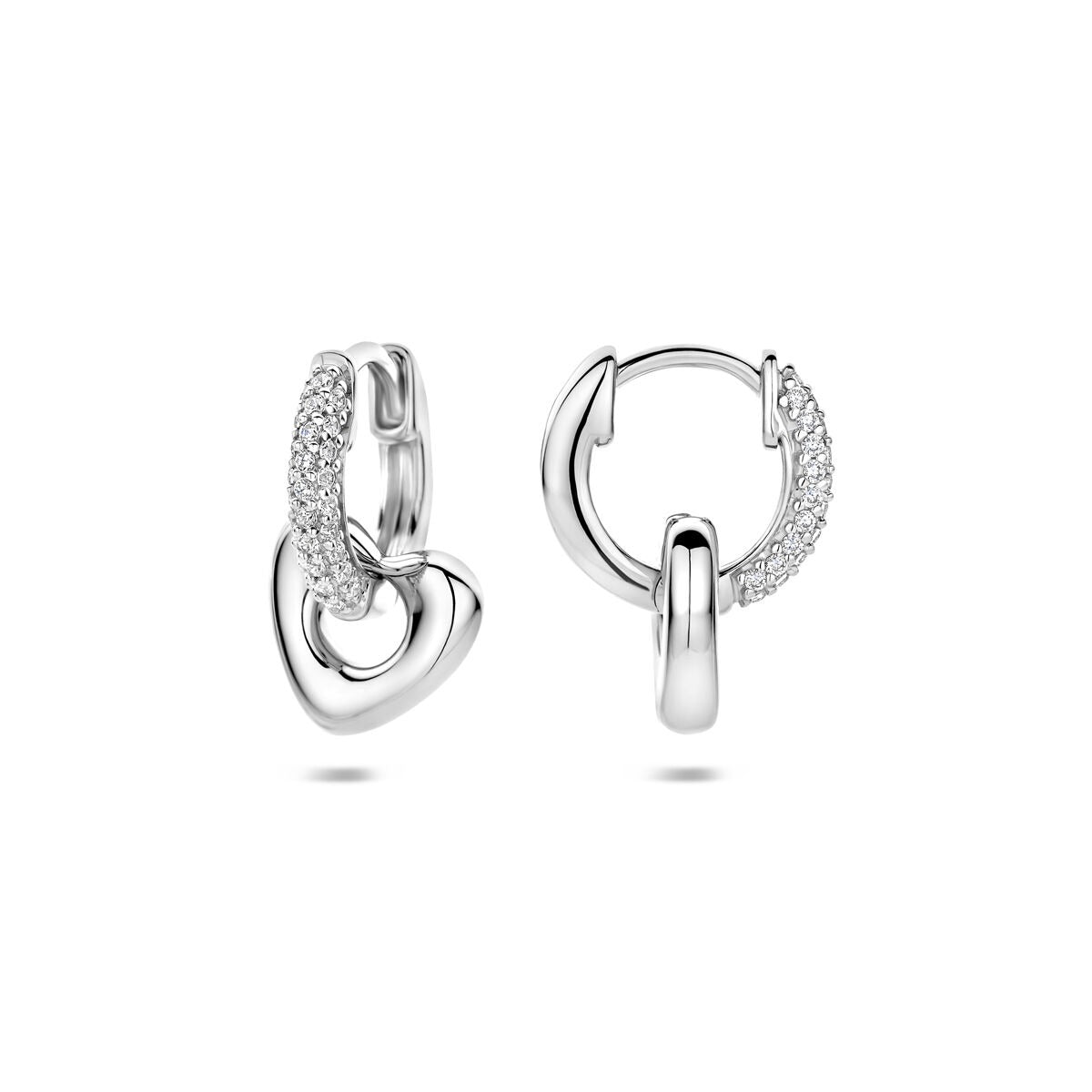 Aros de plata con corazón y circonitas rodiados