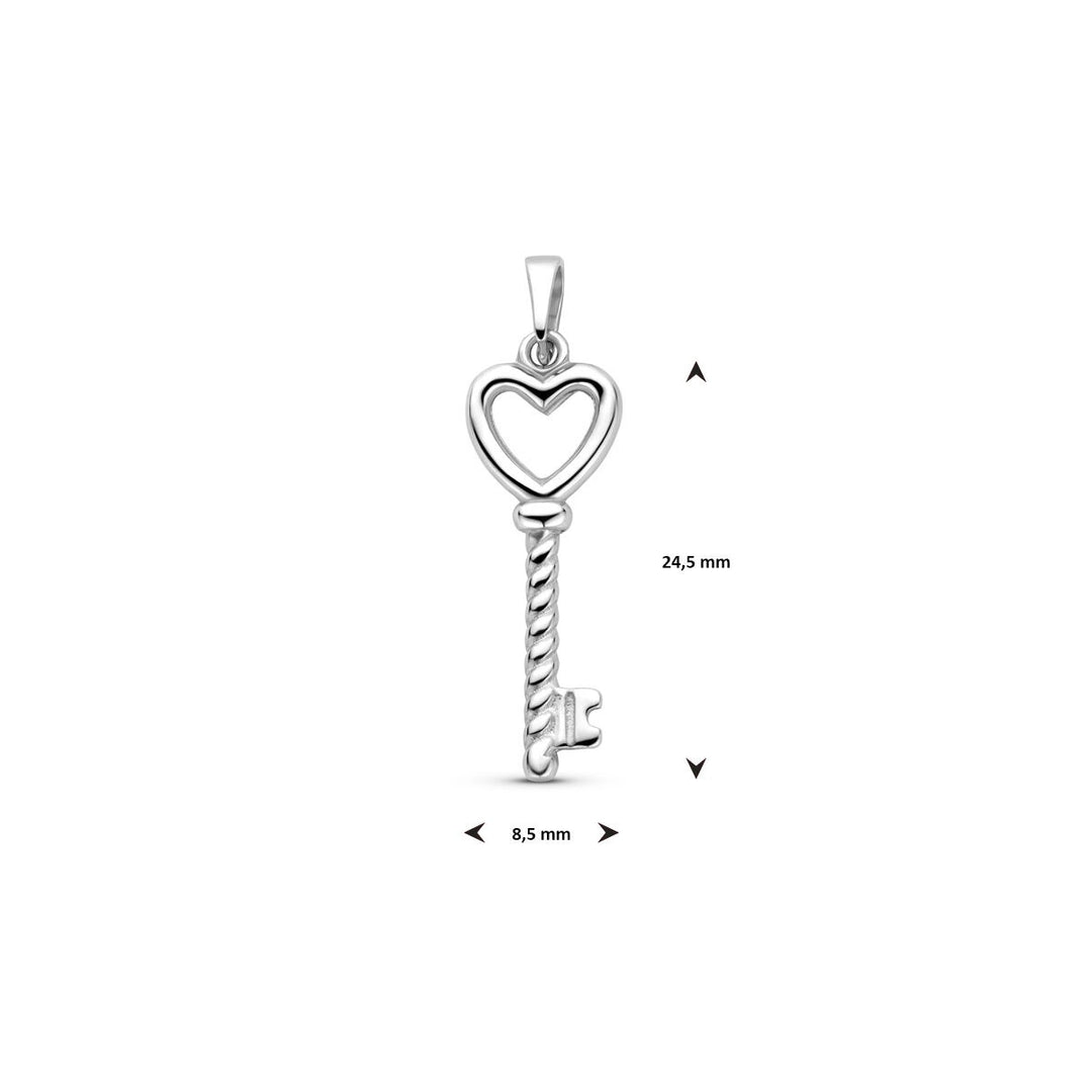 925 Gerhodineerd Zilveren Hanger Hart en Sleutel