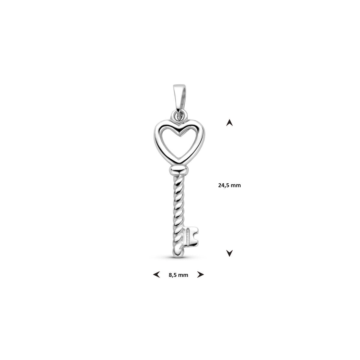 Colgante de corazón y llave de plata 925 rodiada