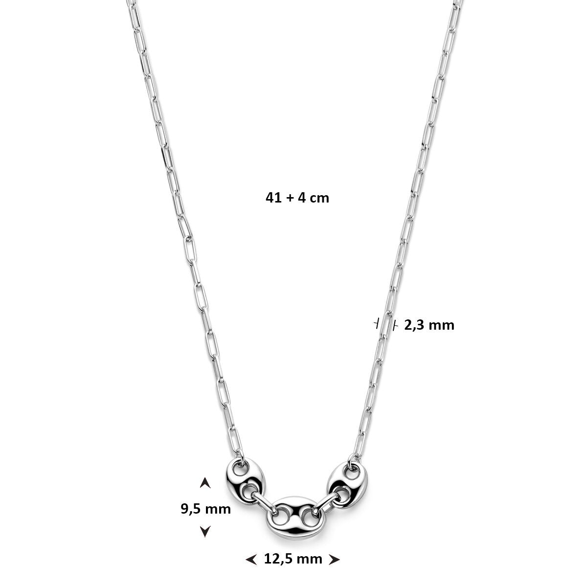 Collar de plata con eslabones de grano de café – collar de mujer rodiado con diseño refinado